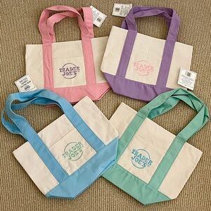 Trader Joe’s Pastel Mini Canvas Tote Bag Set - Pink, Purple, Blue, Green